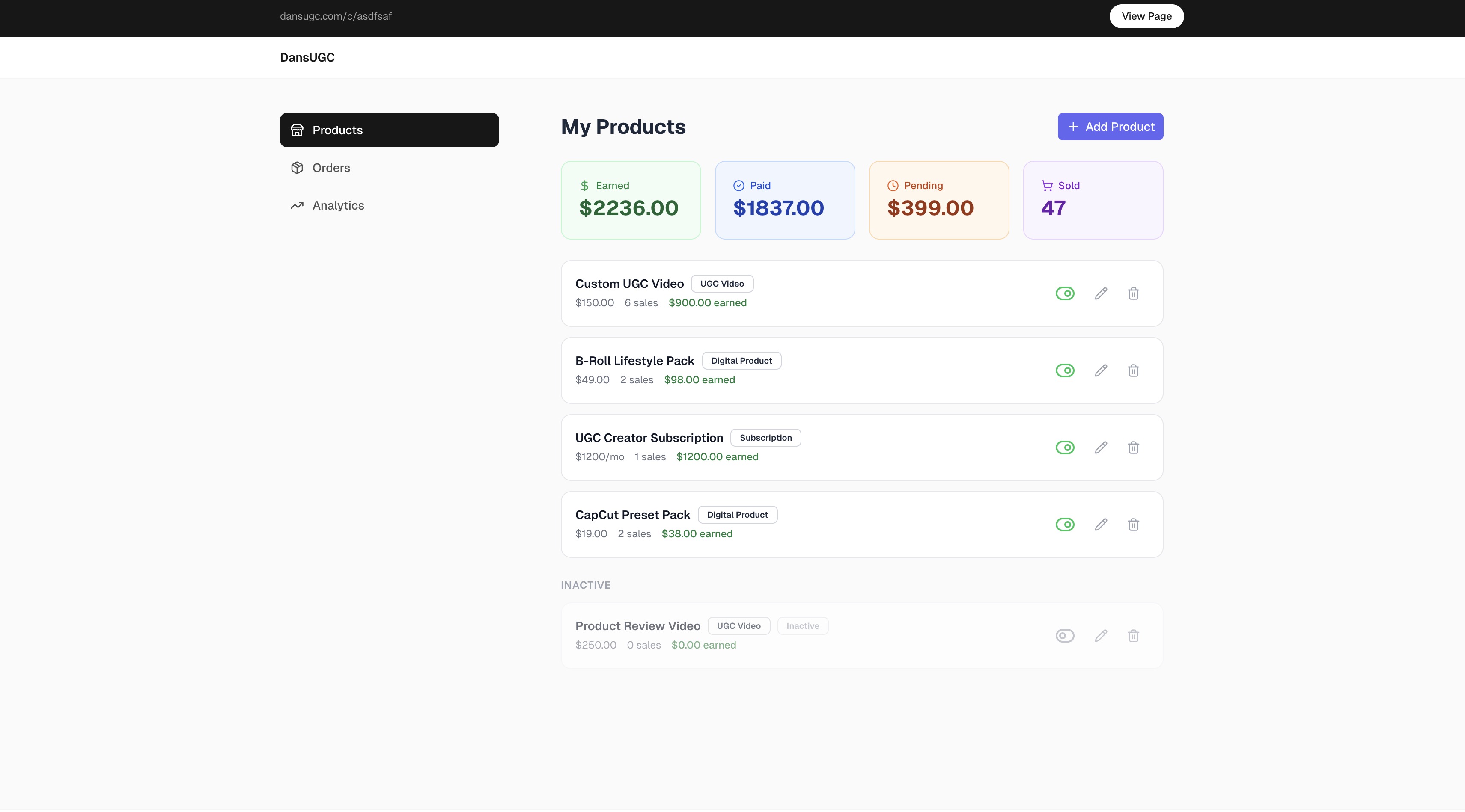 DansUGC creator profile preview
